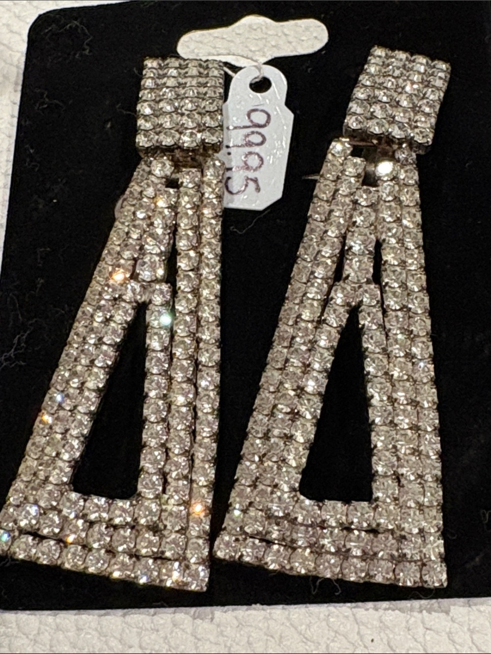 Silver Rhinestone Drop Triangle Earrings - Sparkling Statement 3D